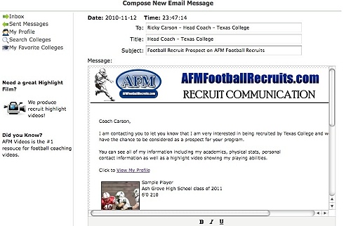 AFM Football Recruits Email Template